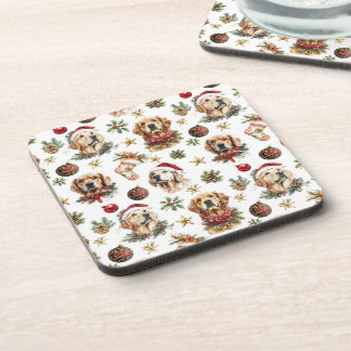 Golden Retriever Pet Dog Christmas Pattern Beverage Coaster