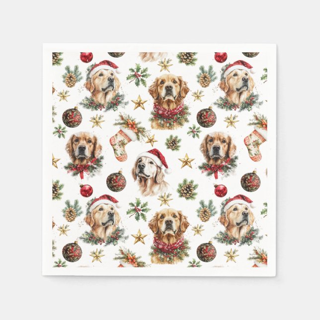 Golden Retriever Pet Dog Christmas Pattern  Napkins (Front)