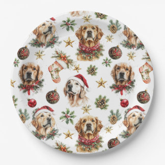 Golden Retriever Pet Dog Christmas Pattern Paper Plates
