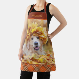 Golden Retriever Photo Fall Tartan Personalized Apron