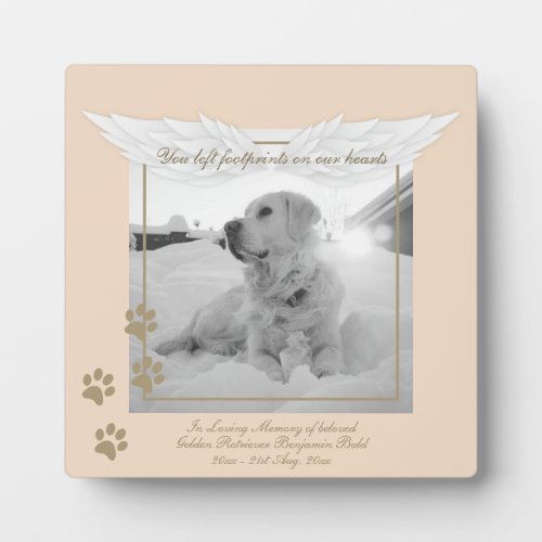 Golden Retriever Photo Memorial Angel Wings Paw Plaque