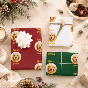 Golden Retriever photo red white green Christmas Wrapping Paper Sheets