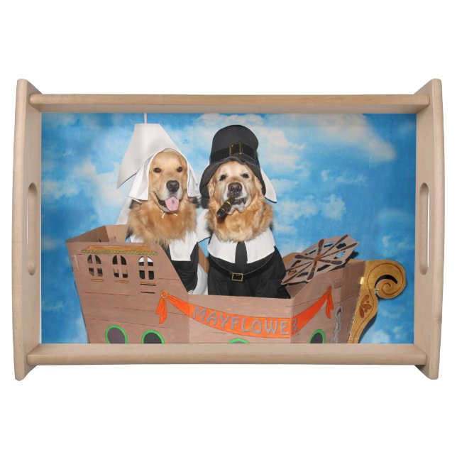 Golden Retriever Pilgrim Mayflower Thanksgiving Serving Tray (Front)