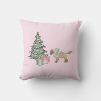 Golden Retriever Pink Christmas Pillow