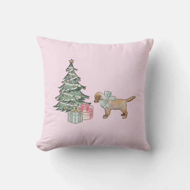 Golden Retriever Pink Christmas Pillow (Front)