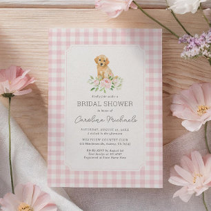 Golden Retriever Pink Gingham Bridal Shower Invitation