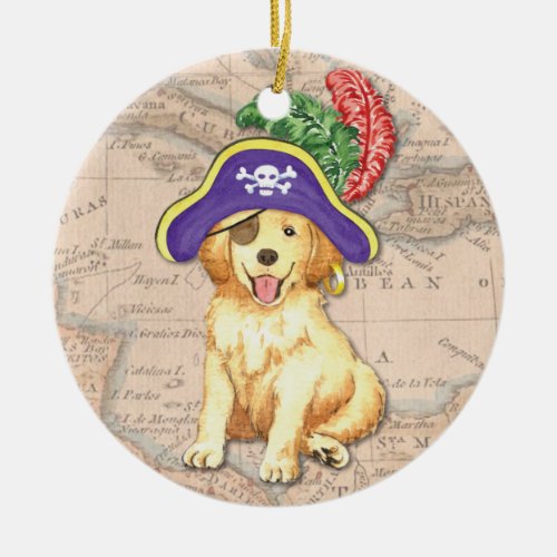 Golden Retriever Pirate Ceramic Ornament