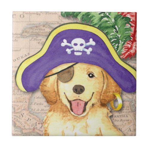 Golden Retriever Pirate Ceramic Tile