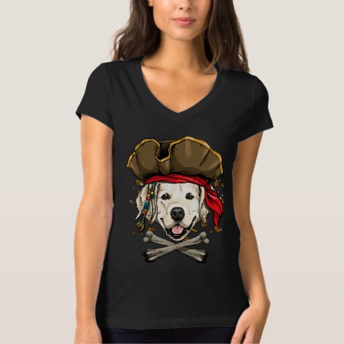 Golden Retriever Pirate Dog Halloween Jolly Roger T_Shirt