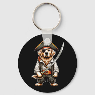 Golden Retriever Pirate Dog Halloween Party Keychain