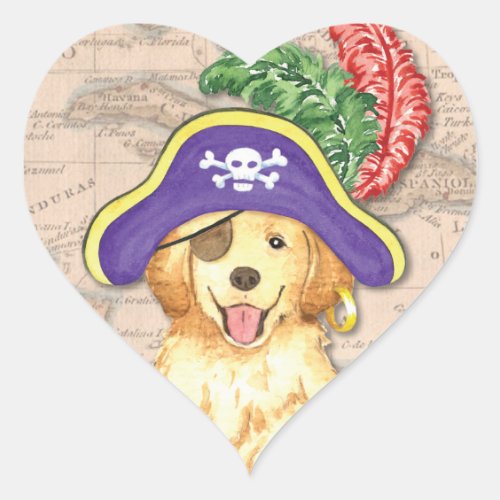 Golden Retriever Pirate Heart Sticker