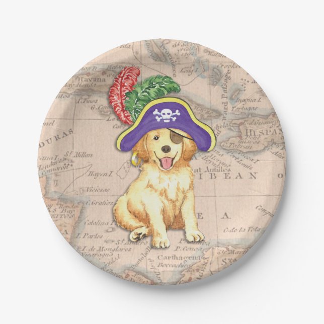 Golden Retriever Pirate Paper Plates (Front)