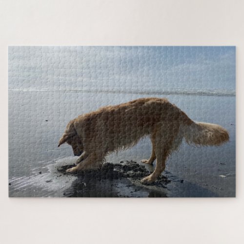 Golden Retriever Playing in the Surf Jigsaw Puzzle