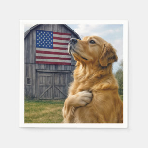 Golden Retriever Pledging Allegiance Napkins