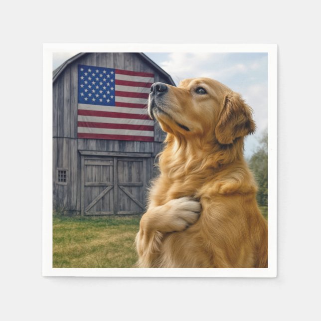 Golden Retriever Pledging Allegiance  Napkins (Front)