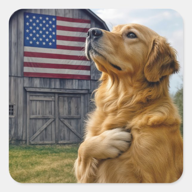 Golden Retriever Pledging Allegiance  Square Sticker (Front)