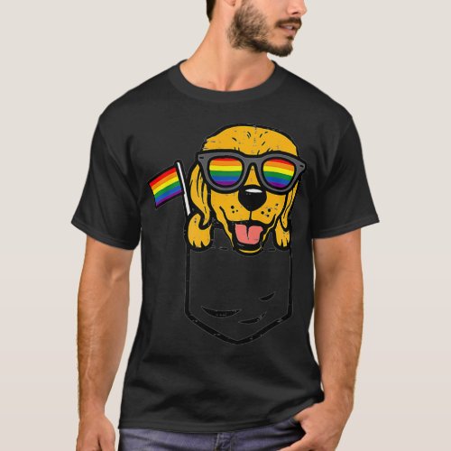Golden Retriever Pocket Dog LGBTQ Rainbow Flag Gay T_Shirt