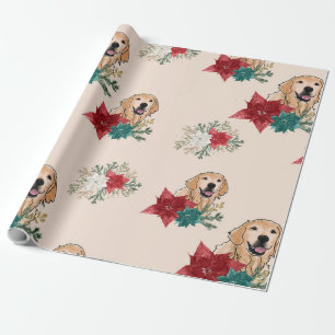 Golden Retriever Poinsettia Wrapping Paper