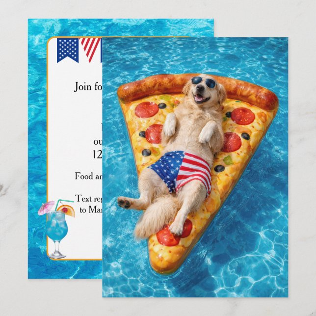 Golden Retriever Pool Party Invitation (Front/Back)