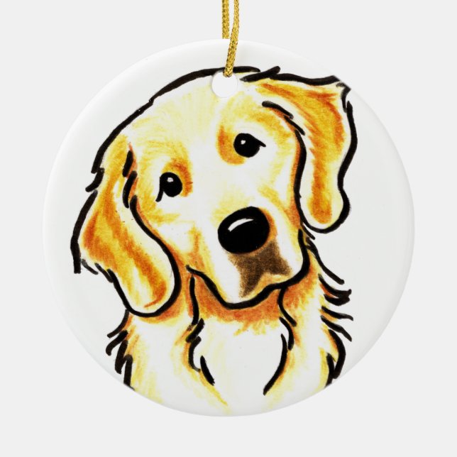 Golden Retriever Portrait Personalized Ceramic Ornament (Front)