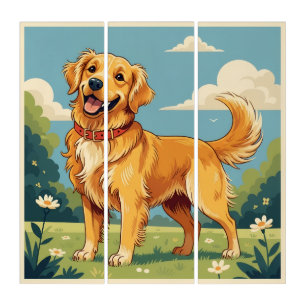 Golden Retriever Portrait Triptych