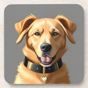 Golden Retriever Portrait Wearing Black Collar Beverage Coaster