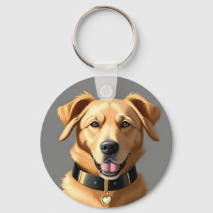 Golden Retriever Portrait Wearing Black Collar Keychain