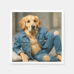 Golden Retriever Posing In Blue Jeans Napkins