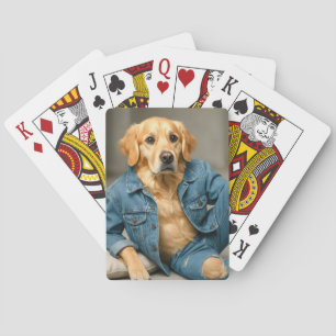 Golden Retriever Posing In Blue Jeans Poker Cards