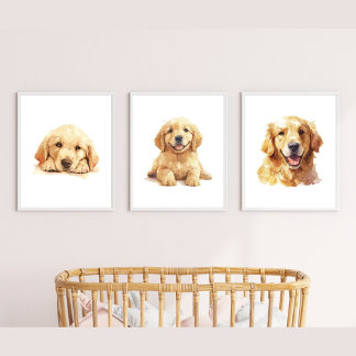 Golden Retriever Poster, Golden Retriever Wall Art Sets