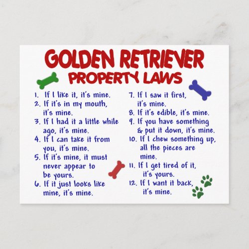 Golden Retriever Property Laws 2 Postcard