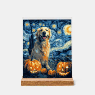 Golden Retriever Pumpkin Starry Night Dog Mom Van  Acrylic Sign