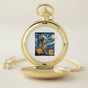 Golden Retriever Pumpkin Starry Night Dog Mom Van Pocket Watch