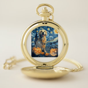 Golden Retriever Pumpkin Starry Night Dog Mom Van Pocket Watch