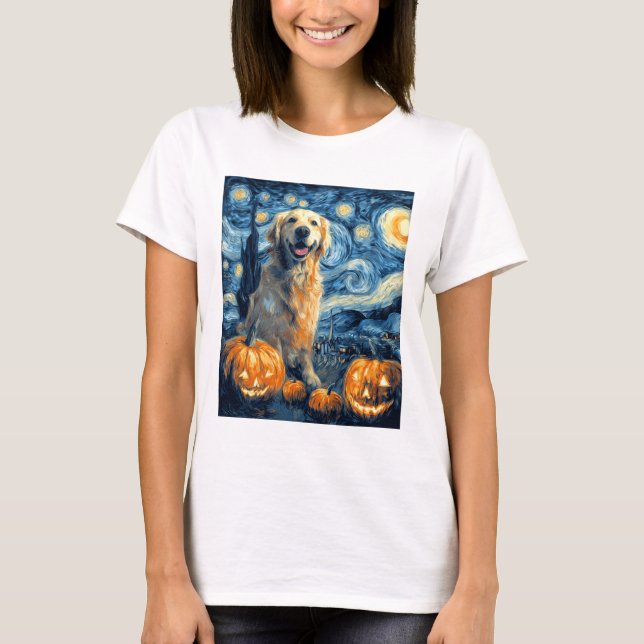 Golden Retriever Pumpkin Starry Night Dog Mom Van  T-Shirt (Front)