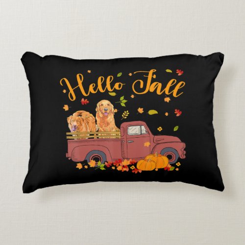 Golden Retriever Pumpkin Truck Hello Fall Accent Pillow