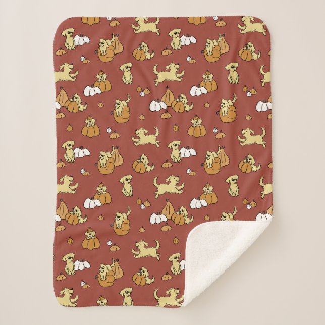 Golden Retriever Pumpkins Sherpa Blanket (Front)