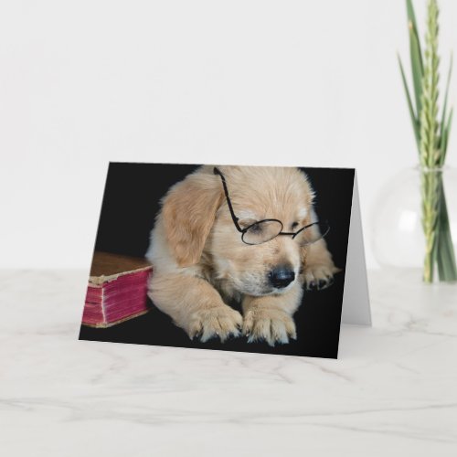 Golden Retriever pup with glasses Card