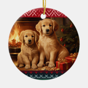 Golden Retriever puppies Christmas Ceramic Ornament