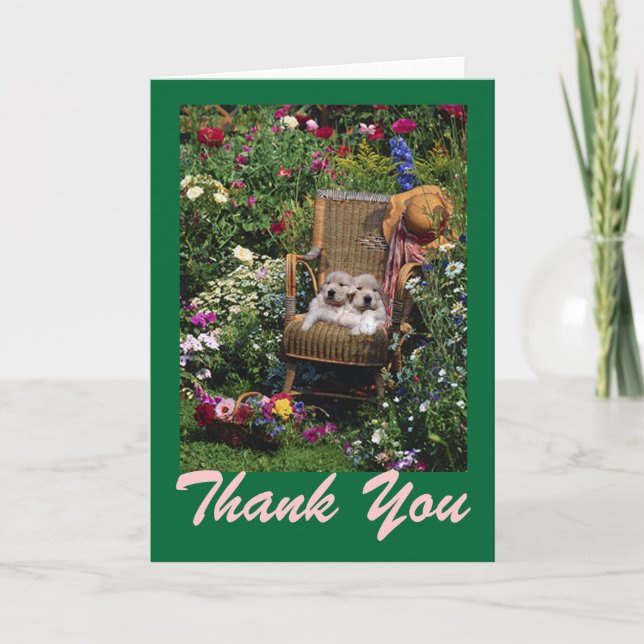 Golden Retriever Puppies Garden Thank You Card (Front)