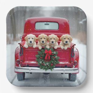 Golden Retriever Puppies In Christmas Truck Paper Plates