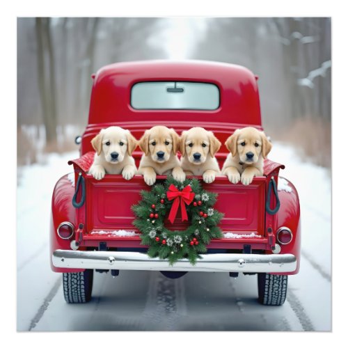 Golden Retriever Puppies In Christmas Truck Photo Print