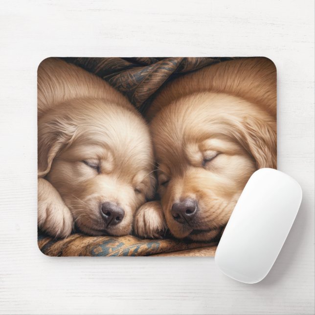 Golden Retriever Puppies In Peaceful Slumber Mouse Pad (With Mouse)