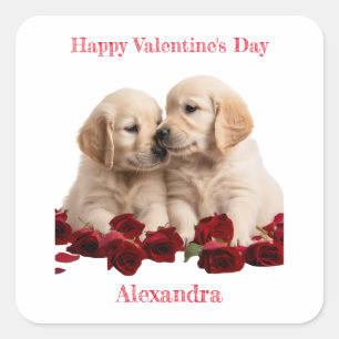 Golden Retriever Puppies Kissing Valentine Sticker