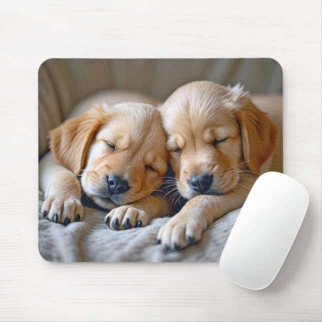Golden Retriever Puppies Sleeping Mouse Pad (With Mouse)