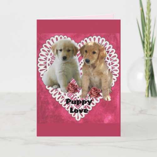 Golden Retriever Puppies Valentines Holiday Card