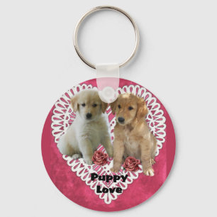 Golden Retriever Puppies Valentines Keychain