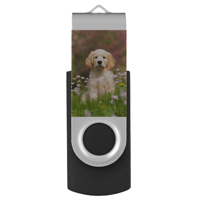 Golden Retriever puppy a cute Goldie USB Flash Drive (Back (Vertical))