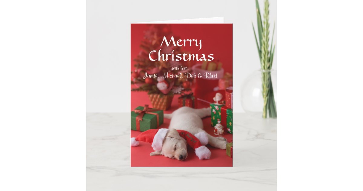 Golden Retriever Puppy and Christmas 2 Holiday Card | Zazzle
