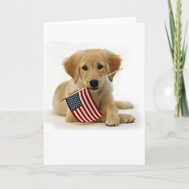 Golden Retriever Puppy and Flag Card (Front)